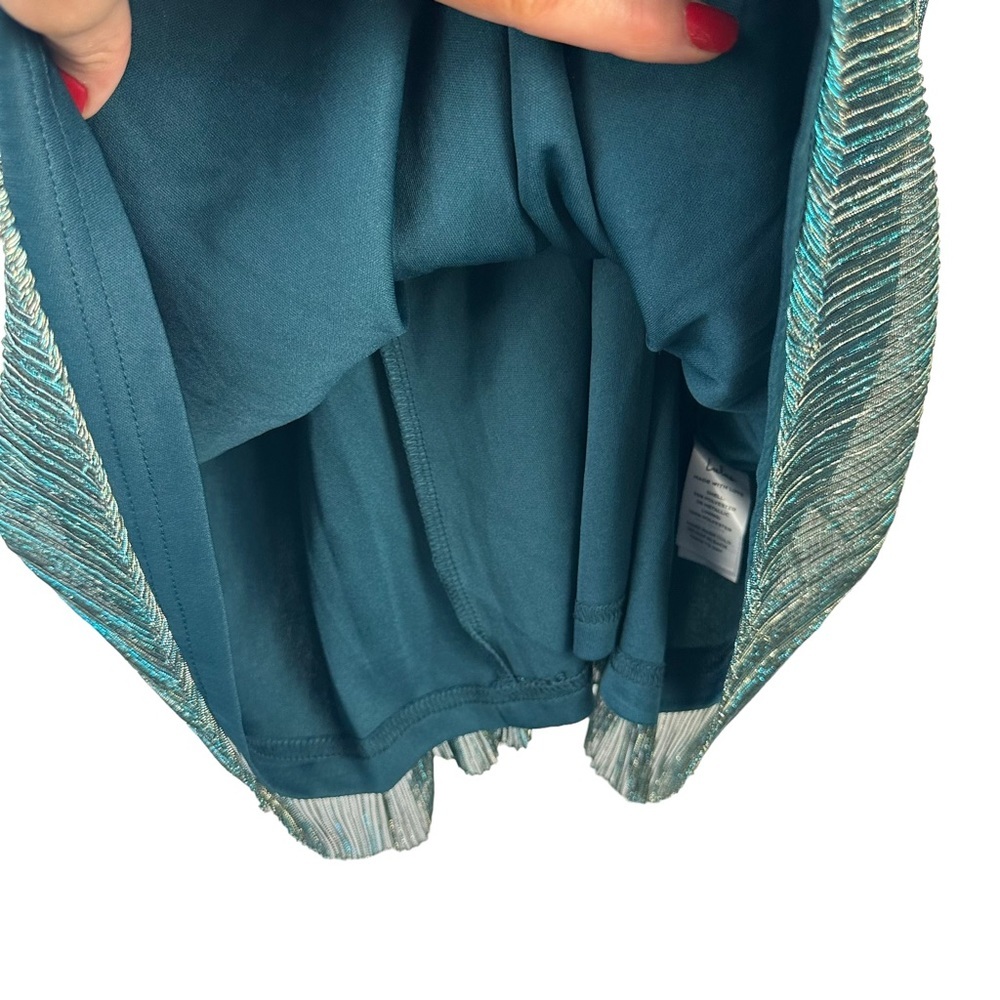 NWT LULUS Sz L Women Ailey Metallic Gold Teal Twist Back Skater Dress L 17D1756 - Picture 16 of 16